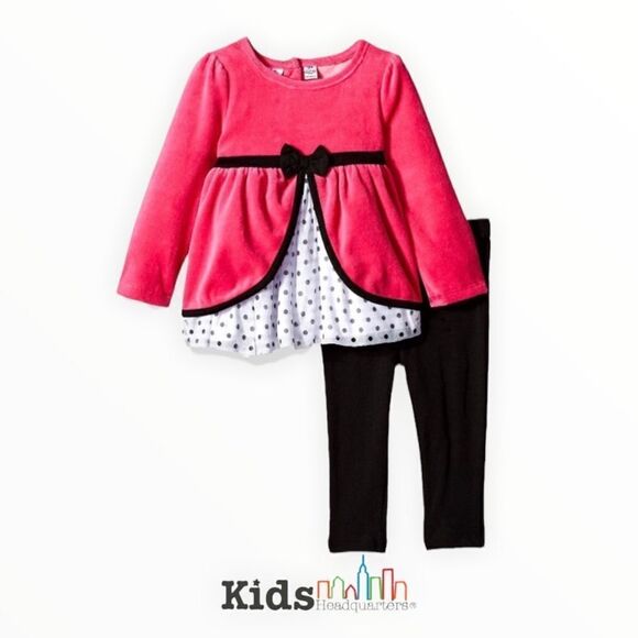 KIDS HEADQUARTERS | Black&Fuchsia |  VELOUR 2 Pieces Legging Set - Picture 1 of 4